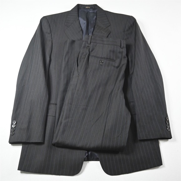 Hart Schaffner Marx 40R 33x32 Brown Striped 100% Wool Mens Jacket Pants Suit